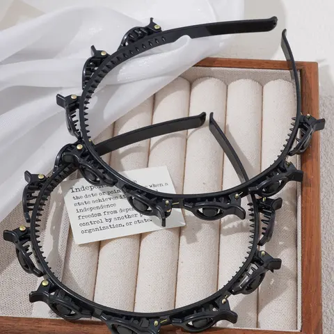 Two double hair clip headbands Braided Headband with 8 small clips, women's double layer Fried Dough Twists lattice curler, toothed hair belt braid tool hair accessories, suitable for daily life, Curly Headband, Hairstyle Accessory, Hairband