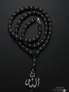 Men's Long Black Rhinestone Prayer Bead Necklace, Alloy Arabic Calligraphy Pendant, Retro Ramadan Jewelry, a Symbol of Devotion for Daily Fashion Wear soulmate gift