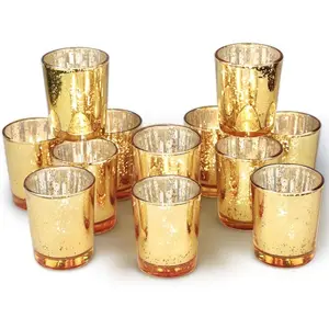 Votive Candle Holders Bulk, Mercury Glass Tealight Candle Holder Set of 12 for Wedding Decor and  Decor