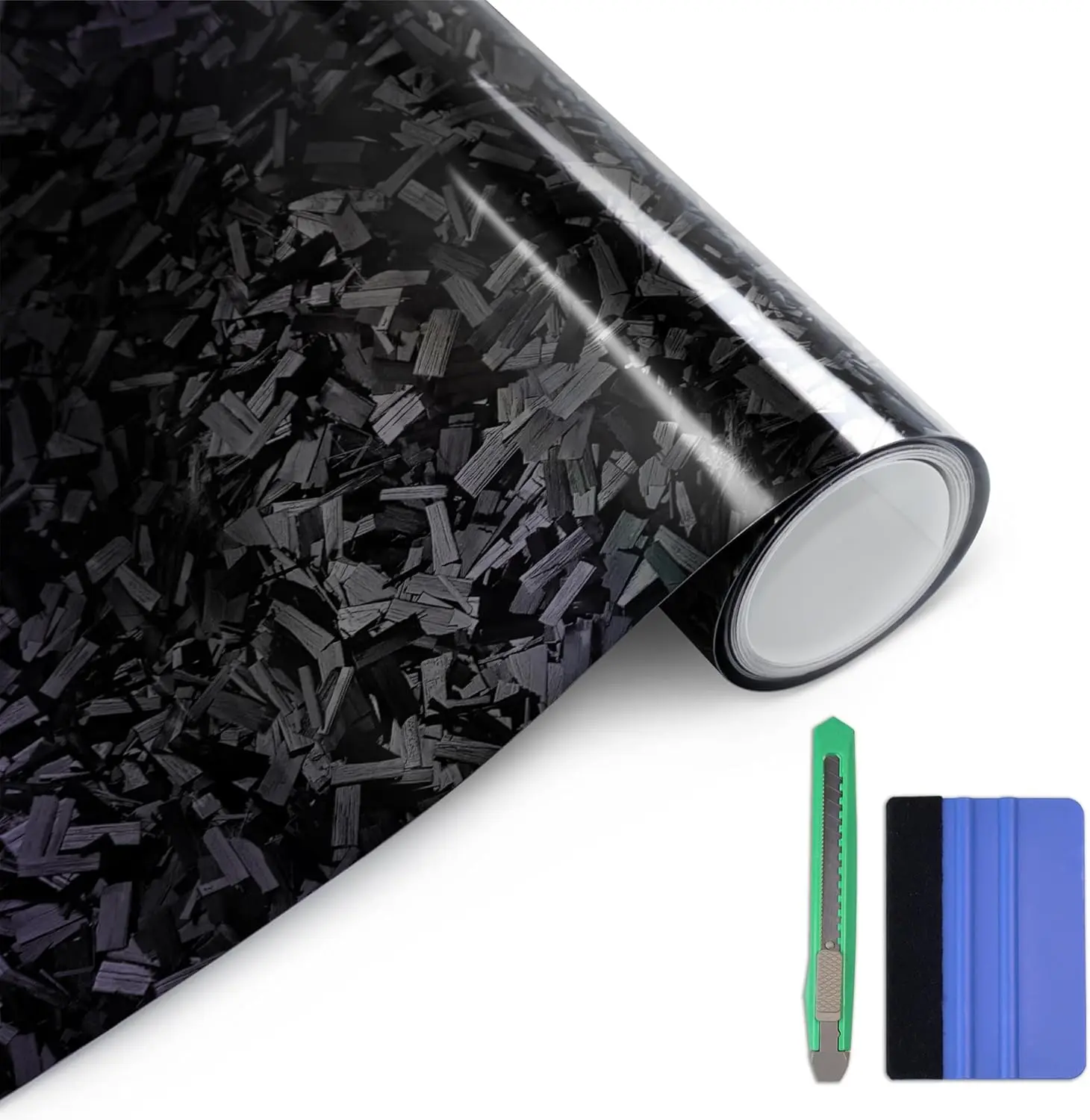 Gloss Forged Carbon Fiber Vinyl Wrap,  Vinyl Wrap Decal Sticker Film Sheet with Air Release, Contain Installation Tool for  Auto Morotcycle (1ft x3.5ft, Black)