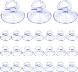 24 count  Glass Windshield Sunshade Suction Cups,  Pull Ring Dovetail Sucker Hooks, Multi-Purpose Window Suction Cups for Kitchen Bathroom,  Accessories (Transparent, 3.5 cm)