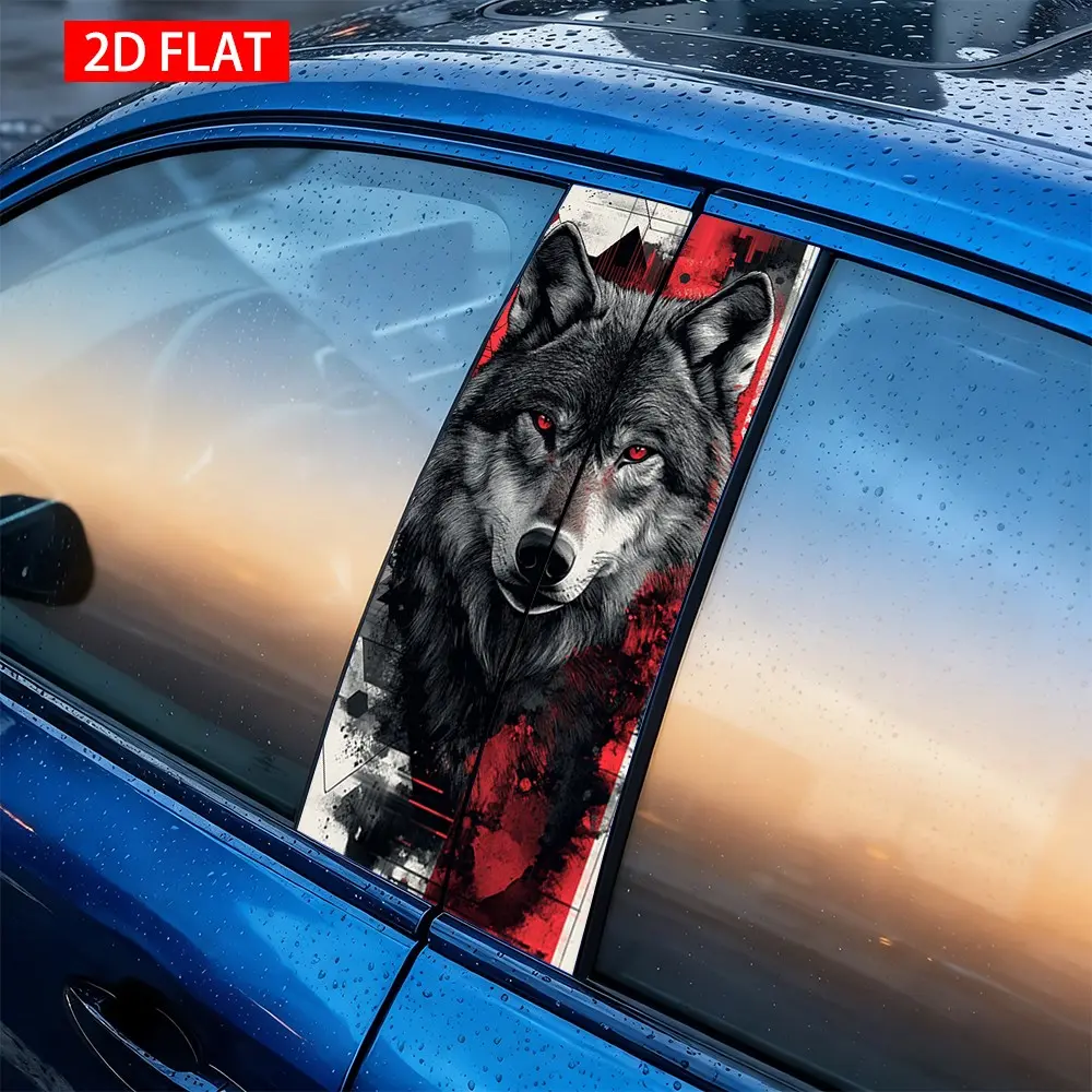 2 Sets Eye Wolf Abstract Car B Pillar Stickers, Car Decals, Automotive Decals, Self-Adhesive PVC, Waterproof Scratch-Resistant, Car Exterior Decor Accessories, Vehicle Decoration