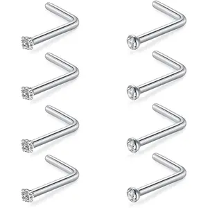 8PCS G23 Titanium Twist Screw Nose Studs 18G 20G Nose Rings 2mm 2.5mm 3mm Clear Pink Purple Aurora CZ Gold Nose Piercing Studs Nostril for Women Men