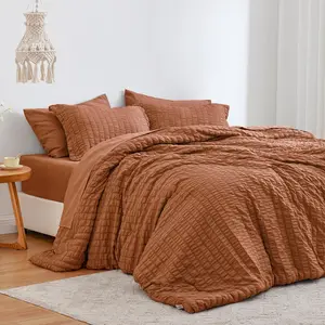 Seersucker Terracotta King Size Comforter 7,, King a Bag Comforter with Comforter, Flat Sheet, Sheet, Pillowcase and Pillow Sham