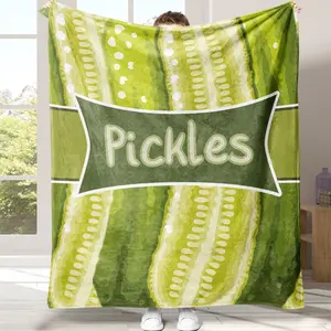 Cucumber Pattern Flannel Blanket, Soft Comfortable Throw Blanket, Cool Bedroom Bedding Blankets, Air-conditioned Room Blanket, Warm Nap Blanket for Home Office Travel, Slogan Print Blanket
