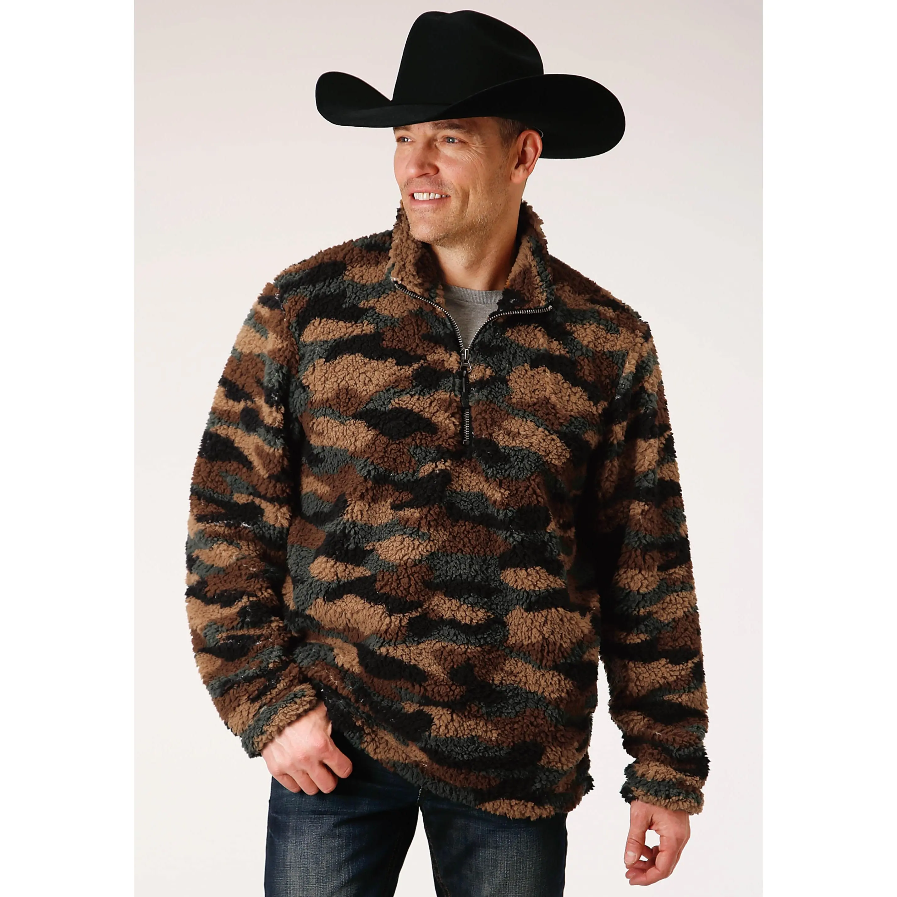 Mens Camo Print Polar Fleece Pullover