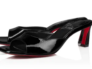 Christian Louboutin Condora Mule 55 Black Patent Backless Sandal Heel Pump
