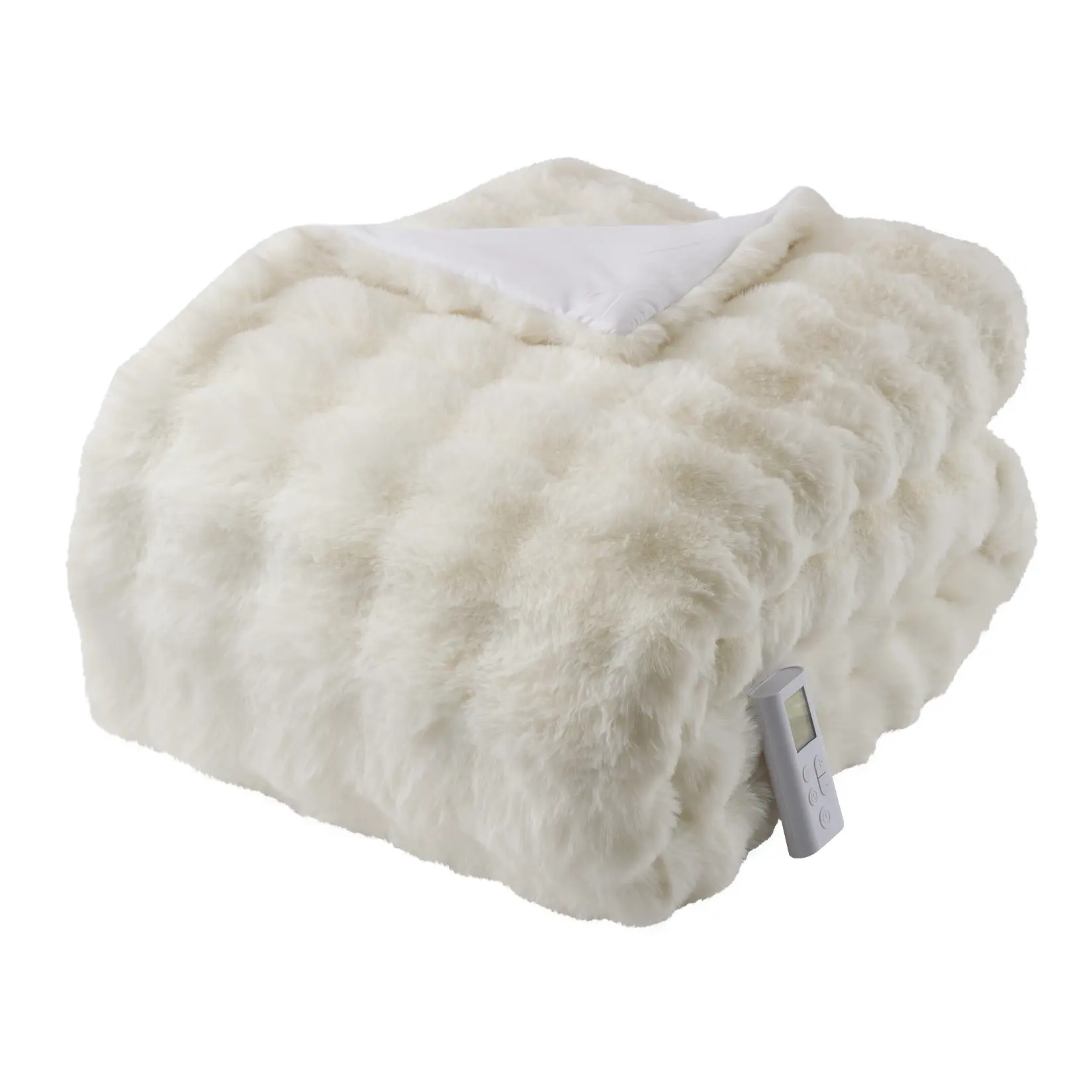 Ultra-Soft Heated Faux Fur Blanket – 6 Heat Settings, 10-Hour Auto-Off, Wireless Remote, Machine Washable, Cream White, 90x90 or 104x90 Inches