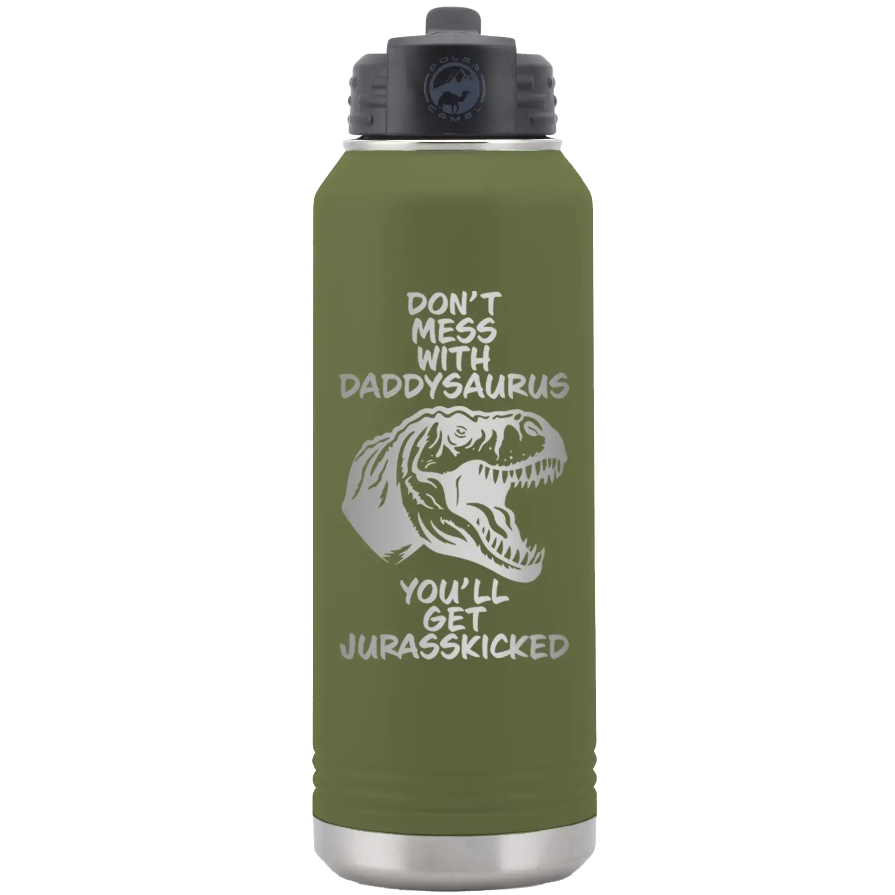 Personalized Daddysaurus 32 oz Water Bottle - Olive Green