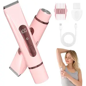 [Summer Vibes] Bikini Trimmer for Women – Dual Head Electric Razor for Bikini, Underarm, Leg & Facial Hair, Painless Ceramic Blade, IPX7 Waterproof, Pink