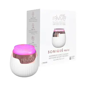 reVive Lux Collection Soniqué Mini LED Light Therapy Sonic Facial Cleansing Brush, Red & Blue Light Therapy, Reduces Appearance of Acne & Wrinkles