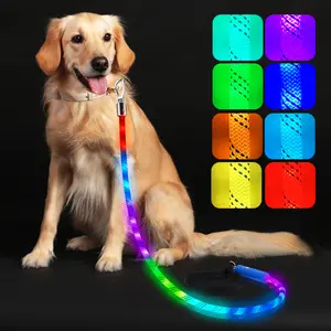 1.2-meter-long multicolored LED leash featuring dual 360° swivel hooks to prevent tangling and enhance safety. Made of high-quality nylon, it is suitable for small and medium-sized dogs.