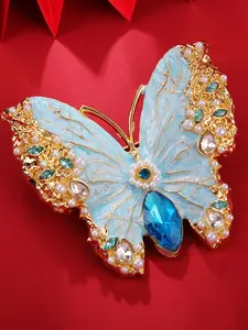 Luxury Blue Butterfly Brooch, Rhinestone Embellished, Elegant All-Season Accessory, Versatile Blazer & Coat Pin, Brooch Pins, Anti-Slip Design