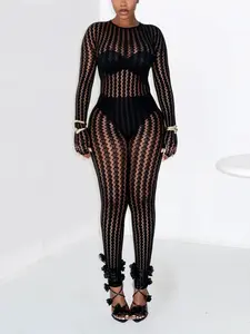 One Piece Lace  Stretch Rompers  Backless Bodycon Jumpsuit  Party Wear Long Sleeve Womenswear