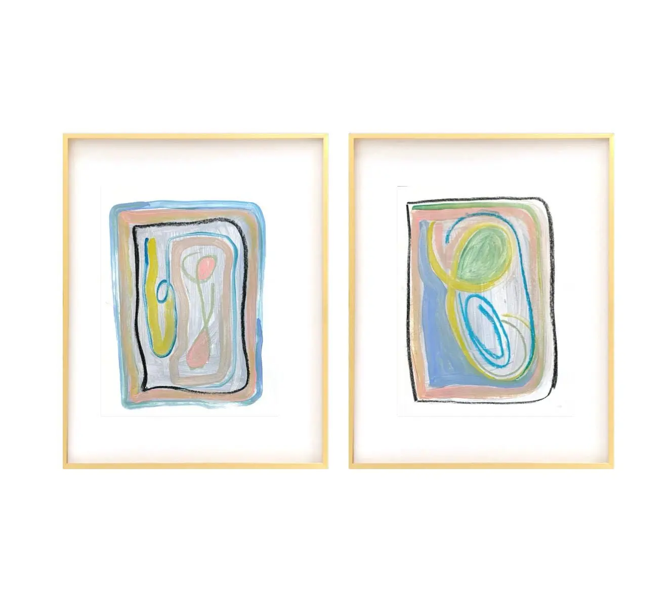 Original Abstract Watercolor Painting, Set of 2, Mixed Media, 9”x12”, Mat Size 16"x20", Original Artwork, Pink, Neutral Artwork, Pastel