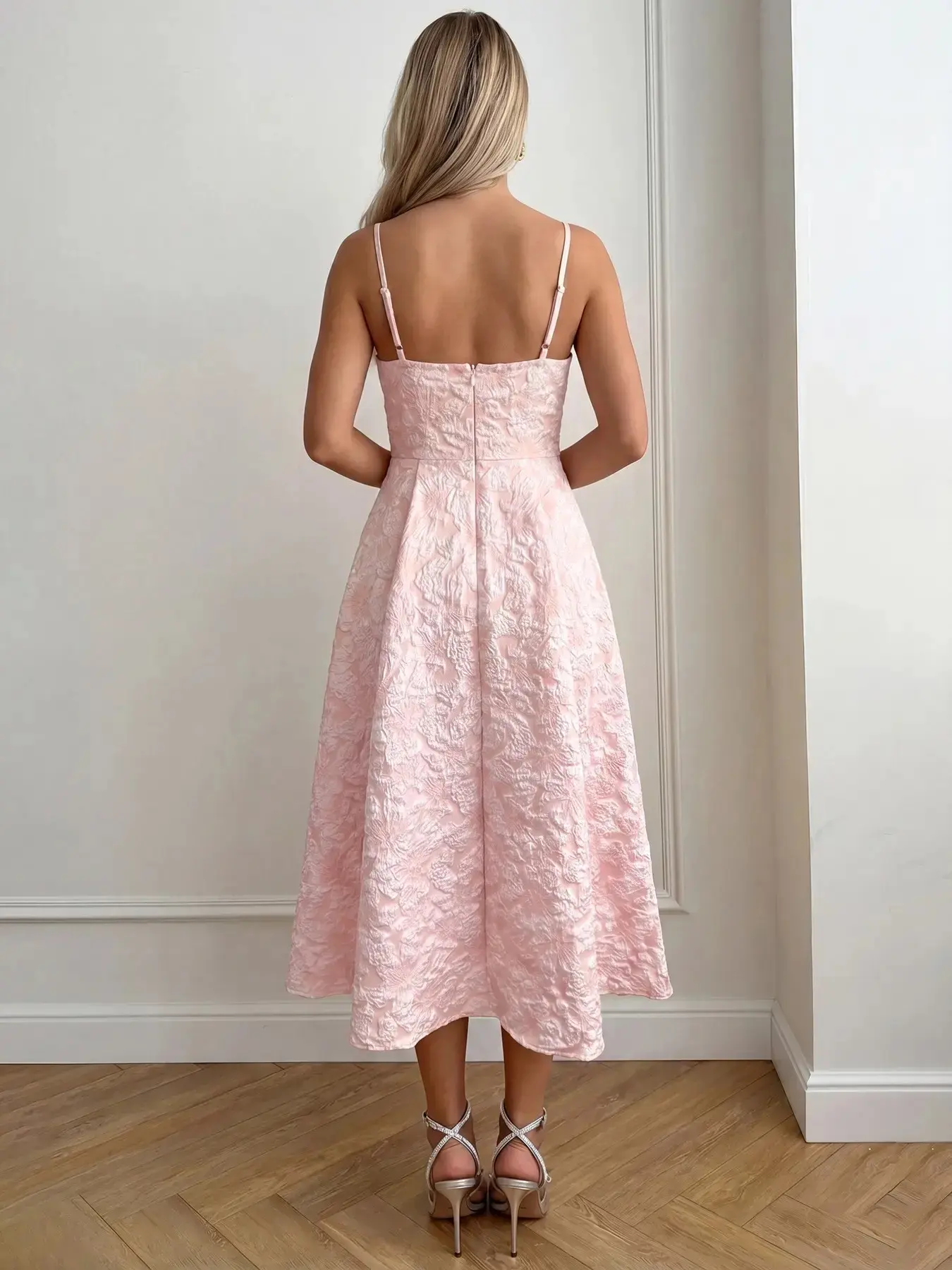 Women's Elegant Floral Jacquard Cami Dress, Slim-Fitting Dress, Chic Birthday Party Dress, Formal Cocktail Dress, Perfect for Special Occasions, Summer Clothes, Elegance, Formal Wear