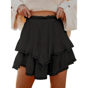 Flowy Shorts for Women Casual Boho Ruffle Tiered Skorts High Waist Mini Skirts Golf Tennis Crochet Shorts