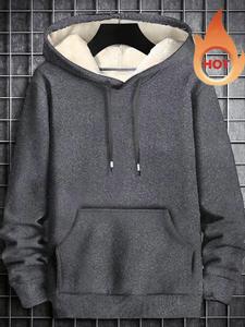 Men’s Solid Functional Pocket Drawstring Thermal Lined Hoodie, Regular Fit Casual Versatile Style Pocket Hooded Sweatshirt for Daily Outdoor Wear, Going Out Outfit, Men’s Winter Clothing Menswear Day