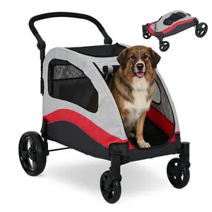 Extra Large Dog Stroller for Big Dogs Up to 88 Lbs – Heavy Duty Pet Stroller with 360° Swivel Wheels & Shock Absorption, Removable Washable Pad, Foldable Design for Travel, Vet, Hiking, and Shopping,Red
