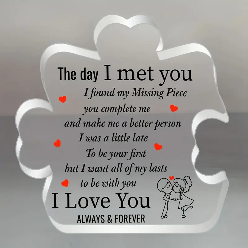 "I Love You" Acrylic Puzzle Piece Desk Decor - 3D Effect - Romantic Jigsaw Love Message Gift for Valentine's, Anniversary, Birthday - Compatible for Him/Her, Husband/Wife - Irregular Shape Desktop Token (No Frame)