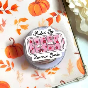 Pink Romance Books Phone Grip, Cute Expanding Phone Stand, Battery Life Design with Hearts and Roses, Acrylic Phone Holder for Reading Enthusiasts, Unique Gift for Bookworms, Cozy Reader Accessory