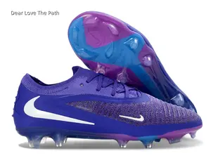 Low Top Knit FG Soccer Cleats Purple Blue Gradient White Logo Dual Color Transparent Firm Ground Studs Professional Football Shoes Unisex