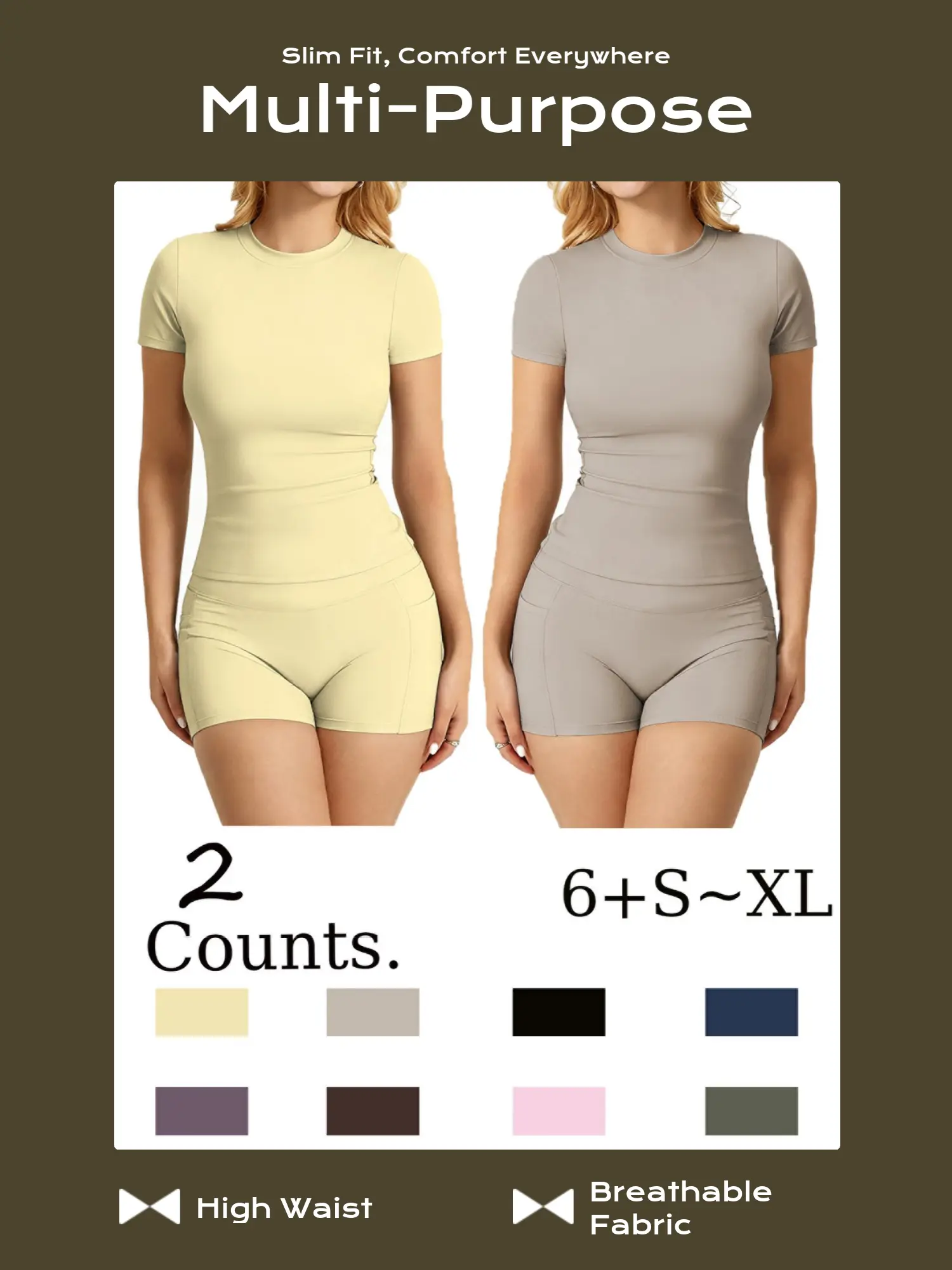 Women's 2-Piece Slim-Fit Yoga Workout Set - Short Sleeve T-Shirt, High Waisted Booty Lifting Scrunch Biker Shorts, Quick Dry Buttery Soft Minimalistic Breathable Activewear for Gym, Yoga, Workout Sets Women, Breathable Women's Sportswear Set