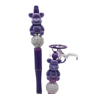 PURPLE BEAR SET KEYCHAIN and BEADED PEN