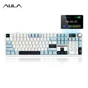 Aula F108 Pro Three-Mode Mechanical Keyboard, Hot-Swap, Full Size 104 Keys with Numpad, USB-C, RGB Backlight, Smart Screen, Windows/MAC/iOS Compatible, Tri Mode Keyboard