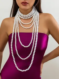 Women's Elegant Pearl Necklace Set, Multi-Strand Imitation Pearl Design, Casual Party Accessory, All Seasons Wear, Modern Versatile Accessories, No Choking Hazard