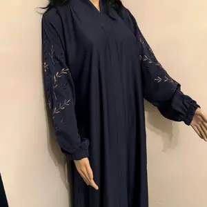 Navy Blue Abaya with Embroidery - Elegant Design f