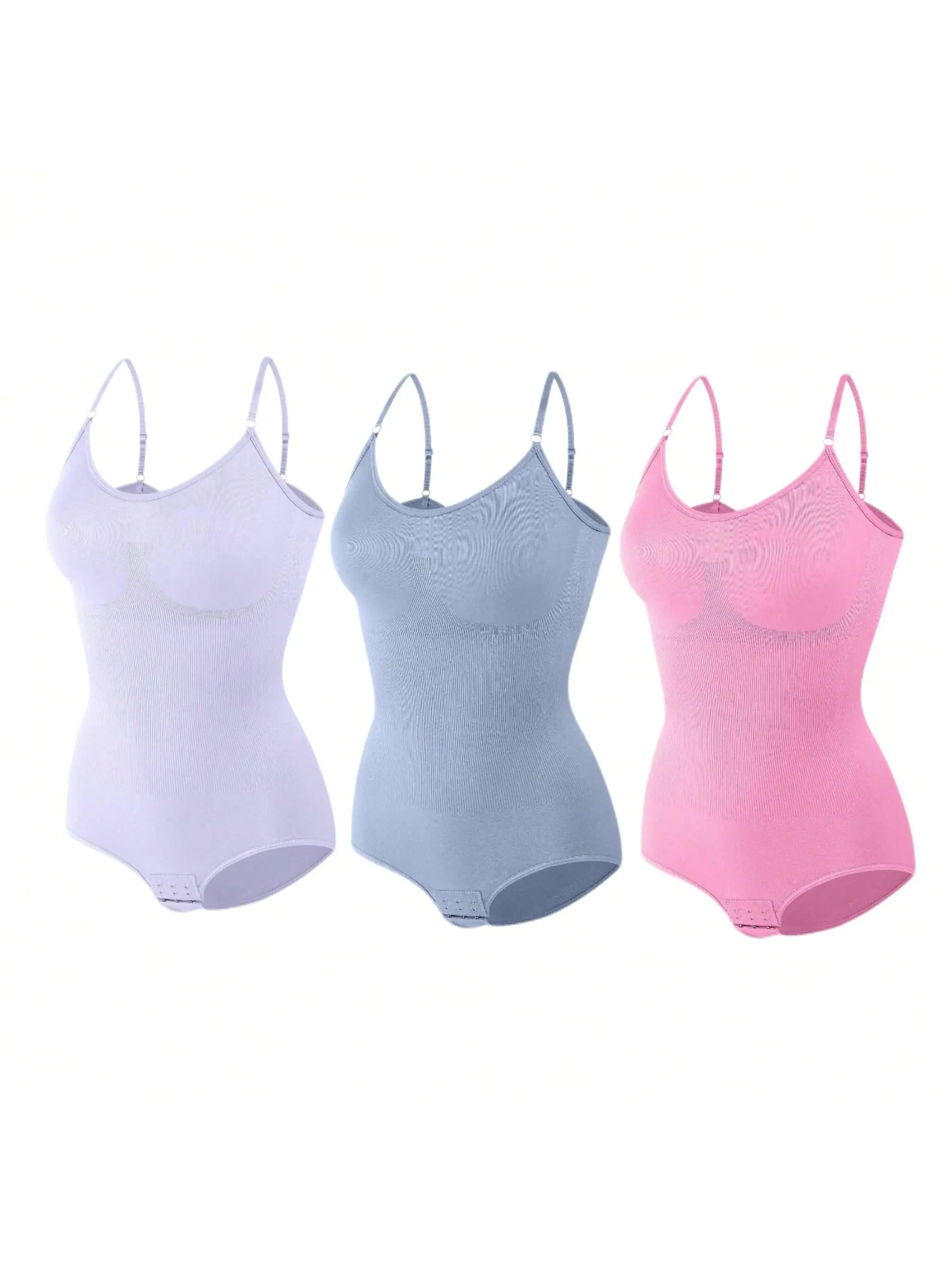 Shapelle Women's 2 Piece or 3 Piece Bodysuit Set with Thin Adjustable Straps for Body Shaping Slimming Seamless Everyday Wear Easy On Off Comfortable Fit True to Size