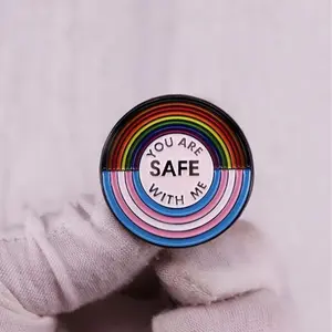 You Are Safe With Me Rainbow Flag Pride LGBTQ Lovers Enamel Brooch Lapel Pins For Backpacks Jeans Badges Jewelry Decorations