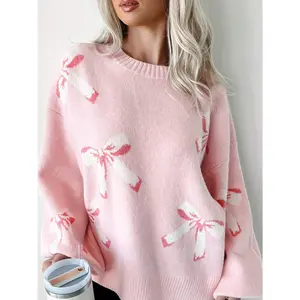 Bow Round Neck Long Sleeve Sweater