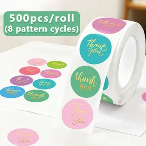 500pcs Gold Foil Thank You Stickers, 8 Styles for Weddings, Parties, Birthdays, Gift Wrapping, Graduation Decorations, Bridesmaid Gifts