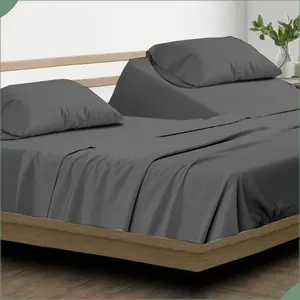 4 Top Split King Sheet for Number Adjustable, 100% Egyptian, 34" Flex Head, Fits 18" Deep Mattress, 78" x 80", Dark Grey