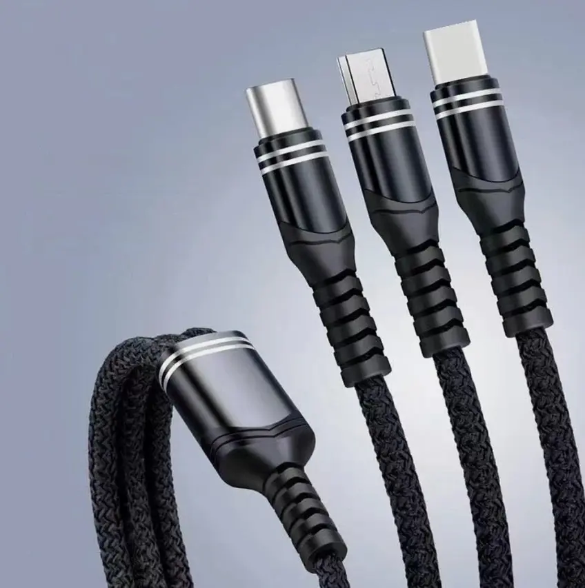 3-in-1 Fast Charging USB Cable - Universal Multifunctional Charger Cord Compatible with Type-C, Micro USB, iOS Phones for Mobile Device Charging