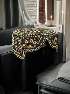 Handcrafted Black and Beige Embroidered Cap with Mirror Work – Traditional Afghan Men’s Hat