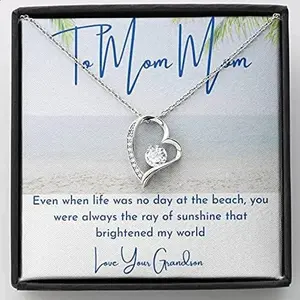 Beach Themed To My Mom Mom Necklace from Grandson, Gift My Nana Necklace, Nana Necklace, Even When Life Was No Day at the Beach Pendant Necklaces styles On Birthday, Christmas, Anniversary. Necklace Jewelry With Meaningful Messages Card & Box