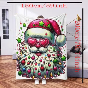 Christmas Santa Blanket, Digital Print Soft Warm Polyester Fiber, Perfect for Camping, Sofa, Travel, Office Nap, Holiday Season