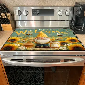 1PC heat insulation pad Gnome Bee Sunflower Welcome Felt Heat Resistant Mat - Non-Slip Washable Dust-Proof Kitchen Decor Pad for Stove, Table, Washer, Fridge, Bathroom & Appliances