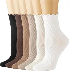 6 Pair Long Women Basic and Ruffle Cotton Socks Cute & Soft Comfortable Breathable Crew Socks Non Slip Cute Aesthetic Slouch Socks for Women Free & Fast Shipping Womenswear