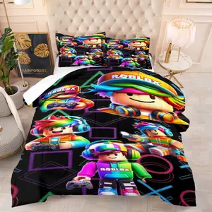 Roblox Printed Pattern Bedding Set, Including 1 Blanket And 1 Or 2 Pillowcases Without Pillowcases, Suitable As a Bedroom Gift For Children And Teenagers