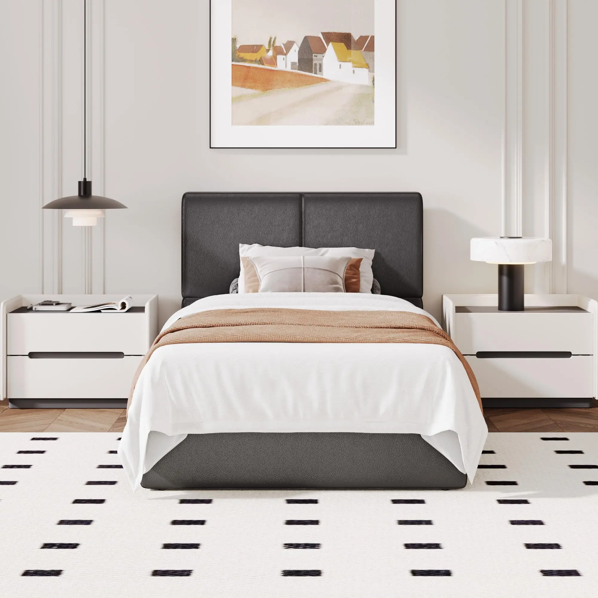 Garvee PU Leather Square Modern Upholstered Platform Bed Frame - Low Profile, Wood Slat Support, 2-Drawer Storage, 1000 lbs Capacity, Silent Noise-Free Setup, No Box Spring Needed, Bedroom Pick, Platform Bed Frames