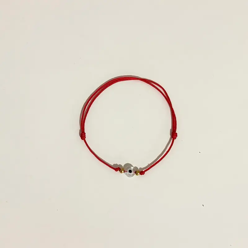 Evil Eyes Bracelet - Red String with Silver Beads for Good Luck and Protection