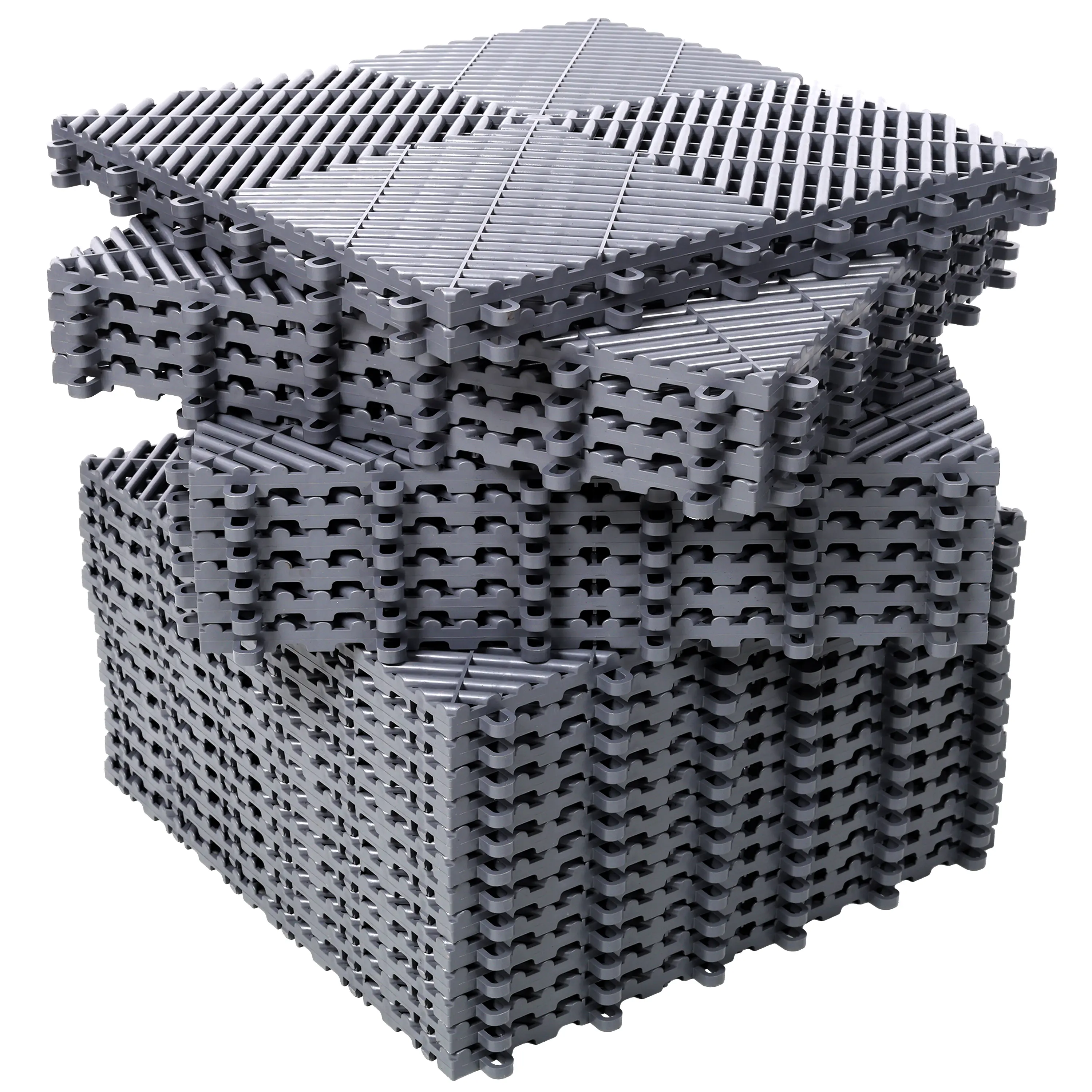 25-Piece Durable High-Impact Polypropylene Plastic Interlocking Garage Floor Mats, 15.6"x15.6" Non-Slip Grid Drainage Tiles, Shock-Absorbing Splicing Mat for Garage/Kitchen, Pool Deck Use