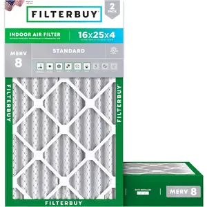 Filterbuy 16x25x4 Air Filter (2-Pack), Pleated MERV 8 Dust Defense HVAC AC Furnace Air Filters (Actual Size: 15.50 x 24.50 x 3.63 Inches)
