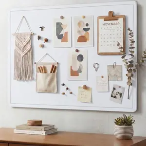Bulletin Board, 24" x 16" Foldable Felt Notice Pin Board for Wall, Decorative CorkBoard Photo Display Board with Self-Adhesive Tape, Vision Board Cork Board Alternative with 25 Pushpins - White