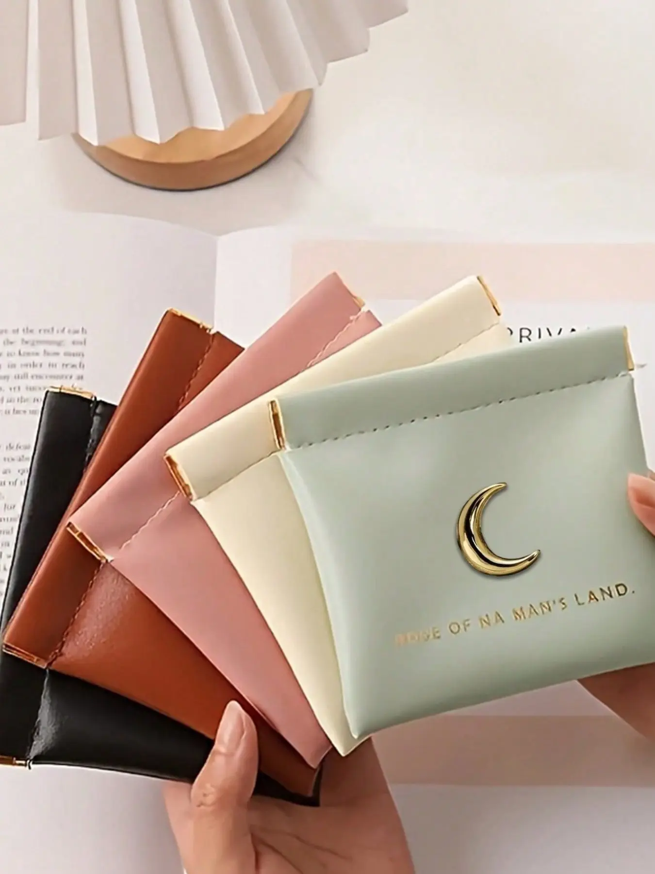 Women's magnetic clasp wallet, Magnetic closure wallet, synthetic leather mini organizer wallet with moon decoration, multi-color compact travel wallet, small accessory with secure magnetic clasp, for daily use, shopping, travel