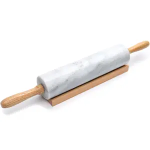 Chevaux Marble Rolling Pin with Wooden Cradle, 10-Inch Barrel, White - Rolling Pins for Baking, Marble Dough Roller
